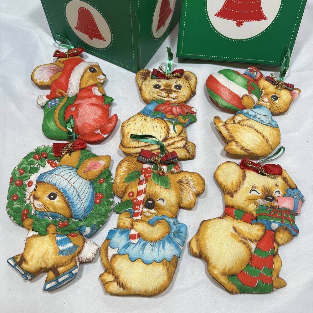 Vintage 1976 Springs Mills Animal Critters Christmas Ornament Set of 6 Cut N Sew